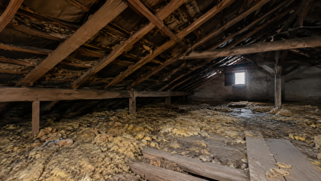 Combles mal isolés dans une maison vaudoise avant travaux d’isolation